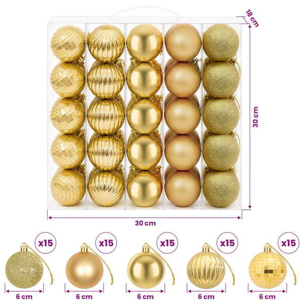 Joulupallosetti 75 kpl Kulta 6 cm Polystyreeni