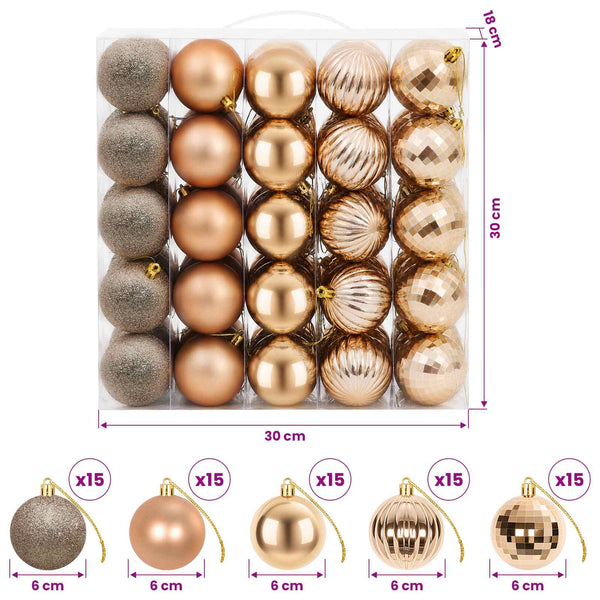 Joulupallosetti 75 kpl Ruusukulta 6 cm Polystyreeni