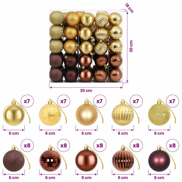 Joulupallosetti 75 kpl Ruskea ja kulta 6 cm Polystyreeni