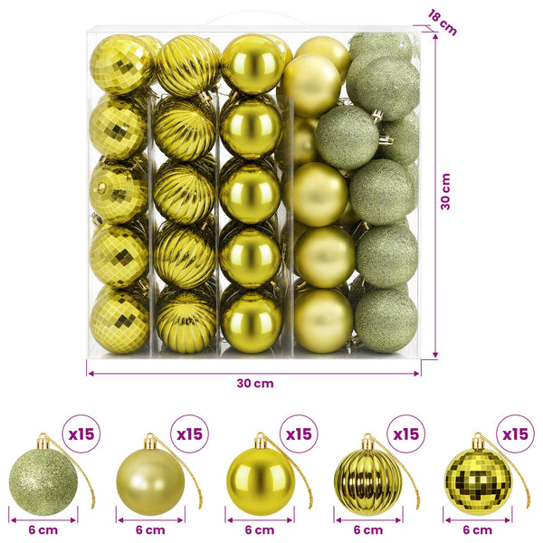 Joulupallosetti 75 kpl Vaalean vihreä 6 cm Polystyreeni