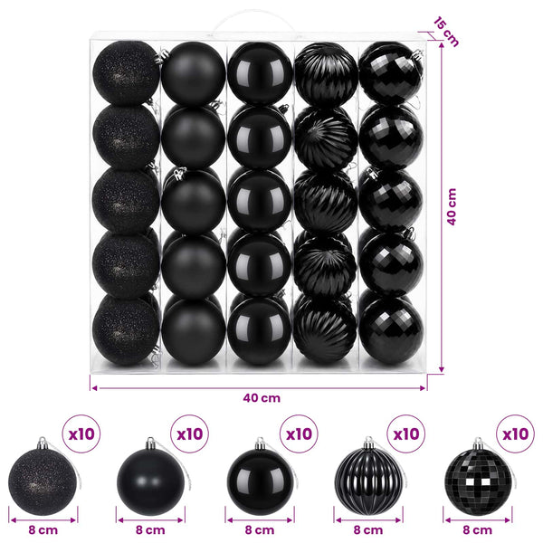 Joulupallosetti 50 kpl Musta Halk. 8 cm Polystyreeni