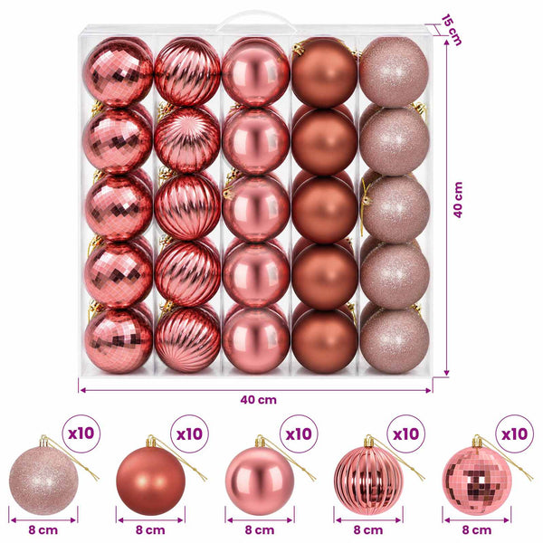 Joulupallosetti 50 kpl Pinkki ja roosa Halk. 8 cm Polystyreeni