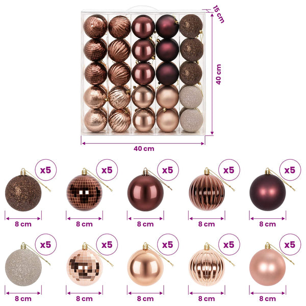 Joulupallosetti 50 kpl Samppanja ja ruskea Halk. 8 cm