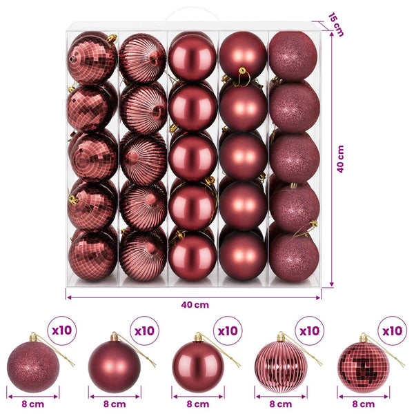 Joulupallosetti 50 kpl Viininpunainen Halk. 8 cm Polystyreeni