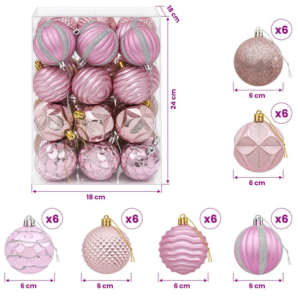 Joulupallosetti 36 kpl Vaaleanpunainen Halk. 6 cm Polystyreeni