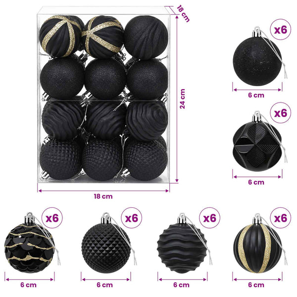 Joulupallosetti 36 kpl Musta Halk. 6 cm Polystyreeni