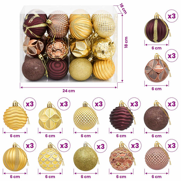 Joulupallosetti 36 kpl Ruskea ja kulta Halk. 6 cm Polystyreeni