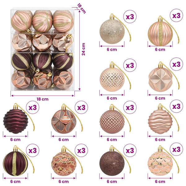 Joulupallosetti 36 kpl Samppanja ja ruskea Halk. 6 cm