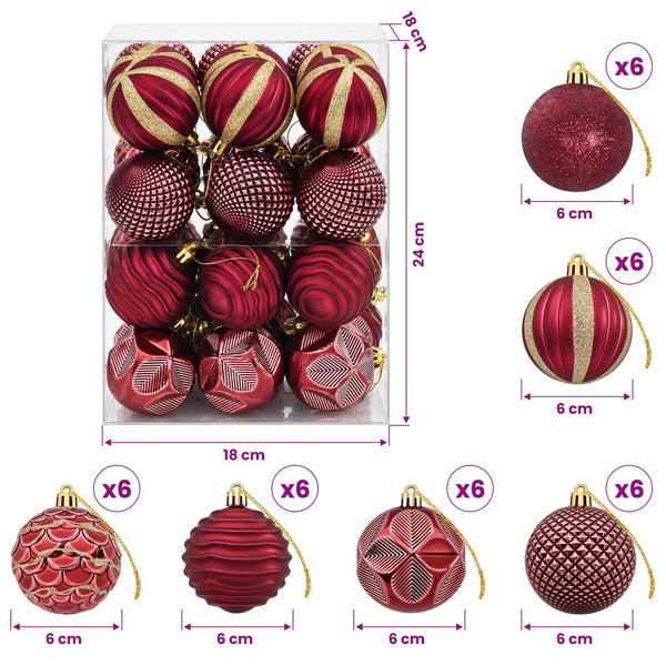 Joulupallosetti 36 kpl Viininpunainen Halk. 6 cm Polystyreeni