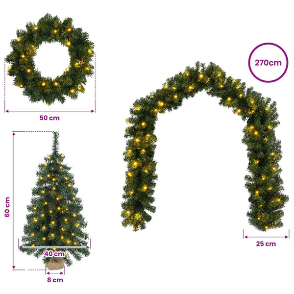 Mini-joulukuusisetti 60 cm 125 LEDiä Lämpimän Valkoinen