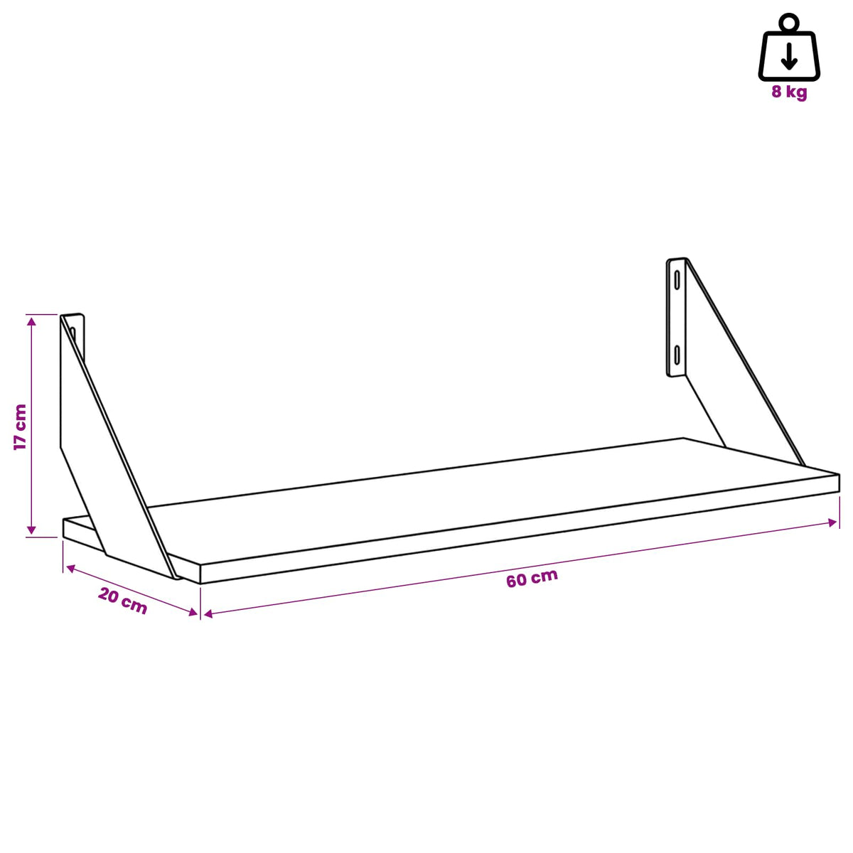 Seinähyllyt 2 kpl Vanha puu 60 x 20 x 17 cm