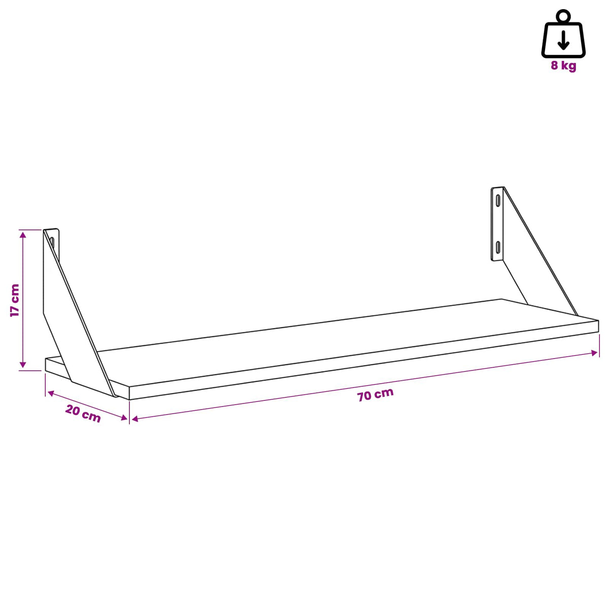 Seinähyllyt 4 kpl Musta 70 x 20 x 17 cm