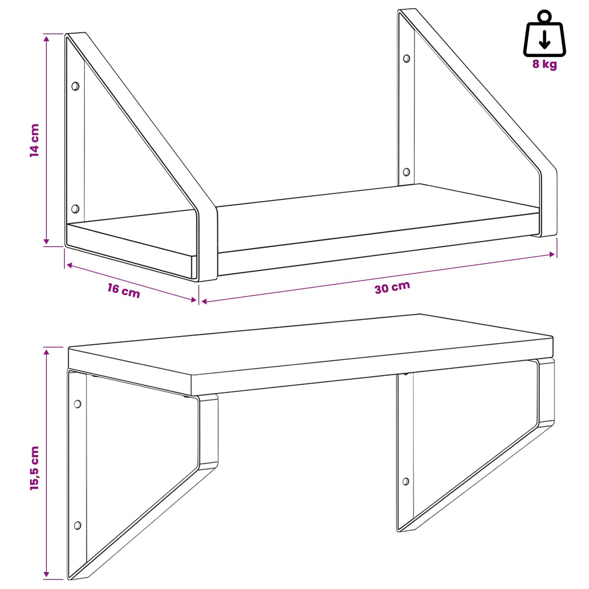 Seinähyllyt 2 kpl Musta tammi 30 x 16 x 15,5 cm