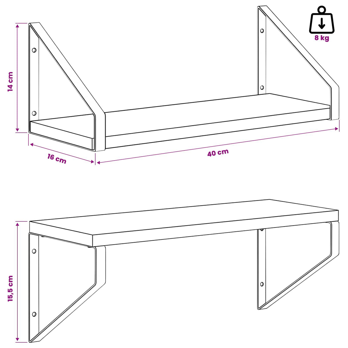 Seinähyllyt 2 kpl Sonoma-tammi 40 x 16 x 15,5 cm