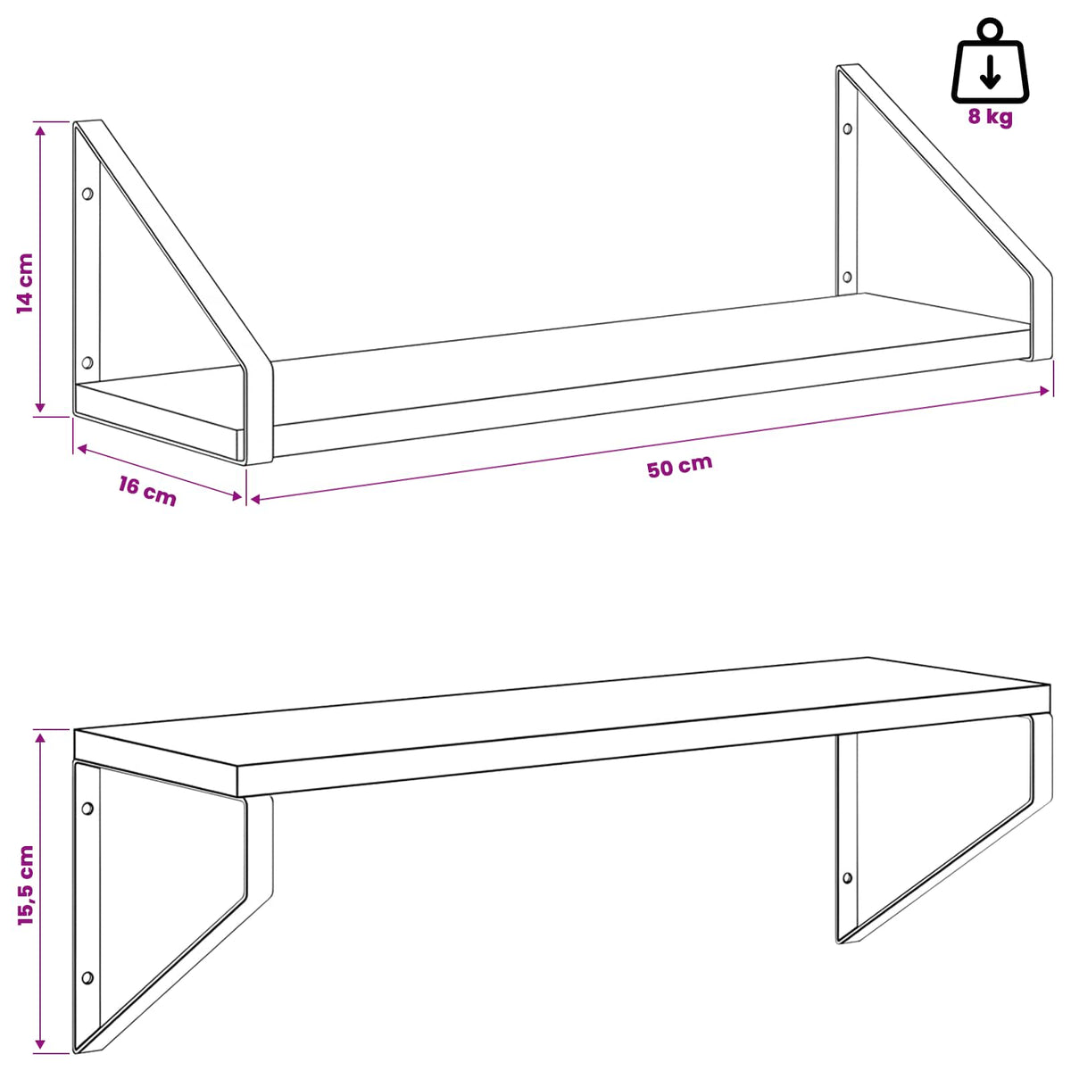 Seinähyllyt 2 kpl Vanha puu 50 x 16 x 15,5 cm