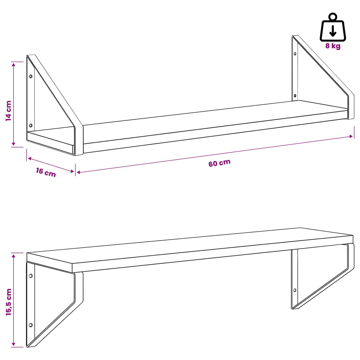 Seinähyllyt 4 kpl Sonoma-tammi 60 x 16 x 15,5 cm