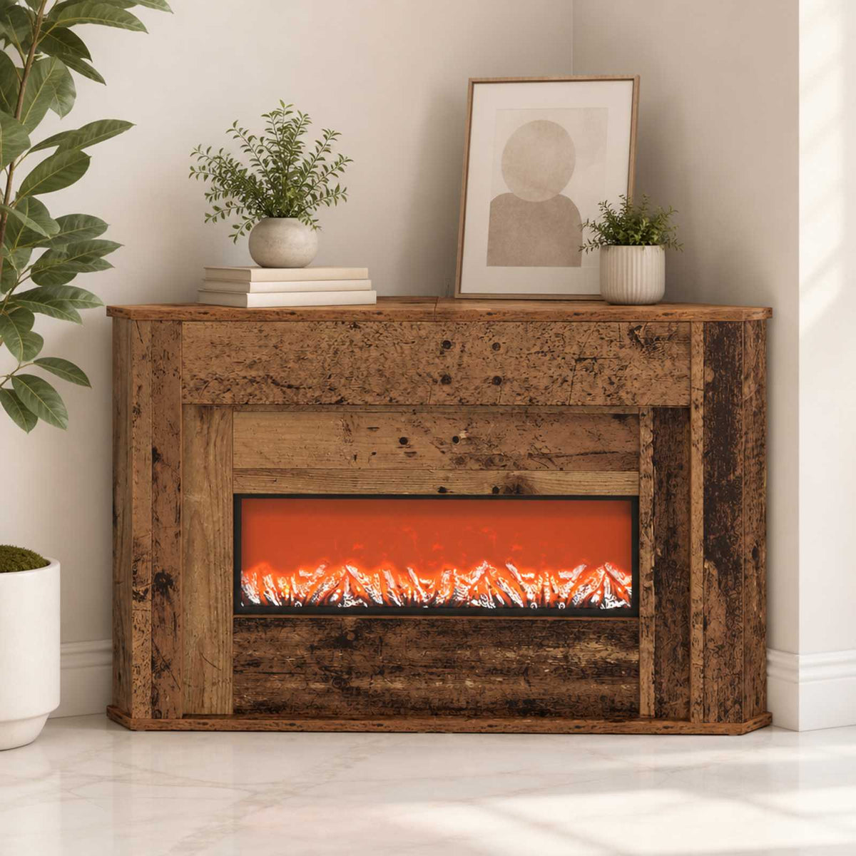 Koristetakka LED-valonauhalla Vanha puu 95 x 42,5 x 60 cm