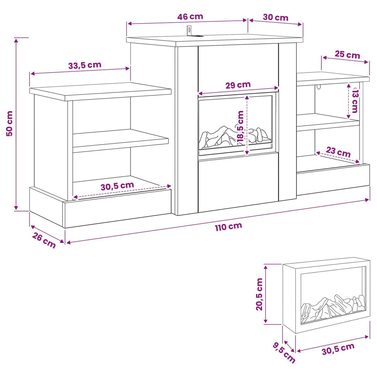 Sähkötakka Betoni 110 x 30 x 50 cm Tekninen puu
