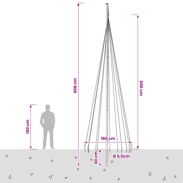 Joulukuusen valosarja piikillä ja lipputangolla 500 cm