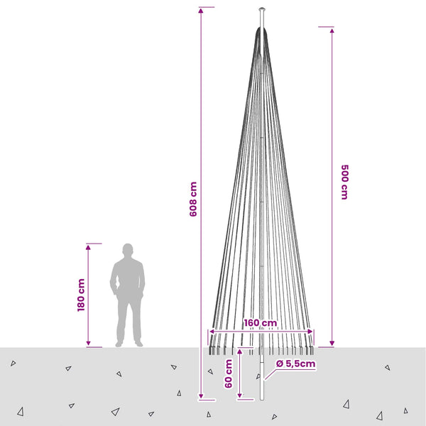 Joulukuusen valosarja piikillä ja lipputangolla 500 cm