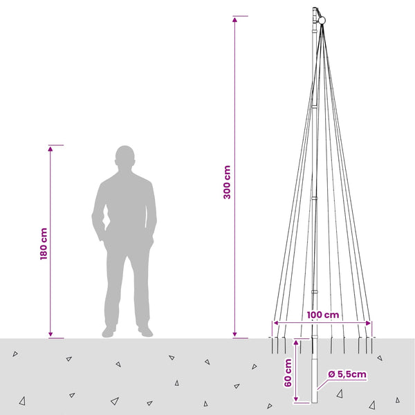 Joulukuusen valosarja piikillä ja lipputangolla 300 cm