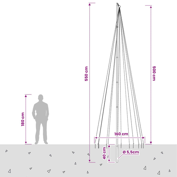 Joulukuusen valosarja piikillä ja lipputangolla 500 cm