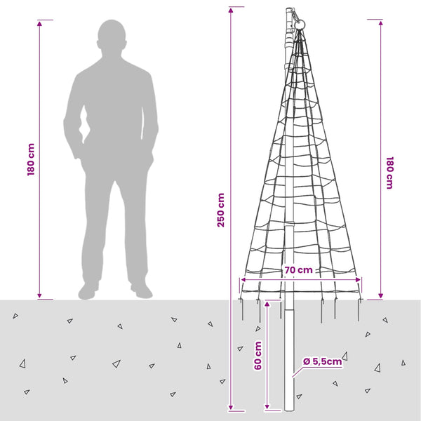Joulukuusen valosarja piikillä ja lipputangolla 180 cm