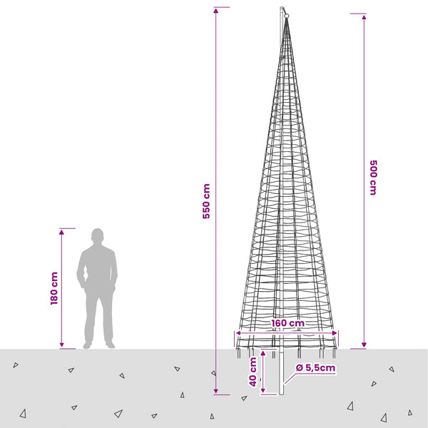 Joulukuusen valosarja piikillä ja lipputangolla 500 cm
