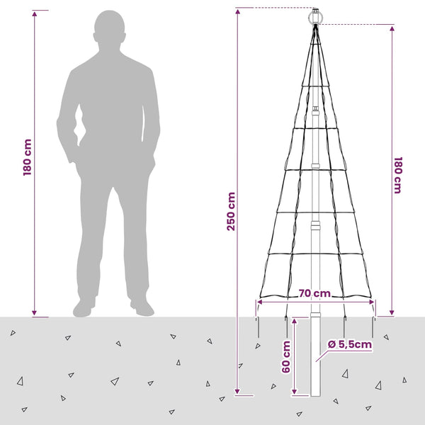 Joulukuusen valosarja piikillä ja lipputangolla 180 cm
