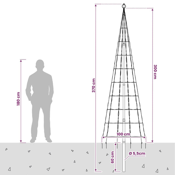 Joulukuusen valosarja piikillä ja lipputangolla 300 cm