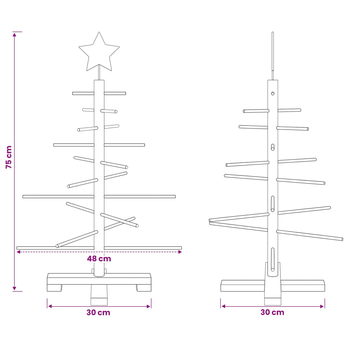 Puinen Joulukuusi KOTKA 75 cm Bambu ja täysi mänty Tumma ruskea