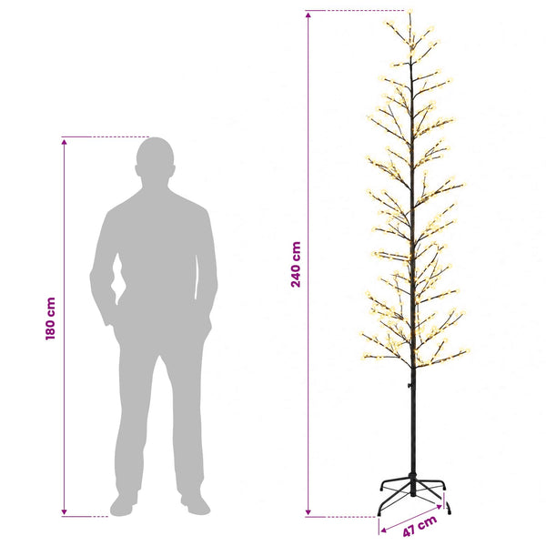 Koristekoivu valoilla Musta 240 cm Teräs 675 LEDiä