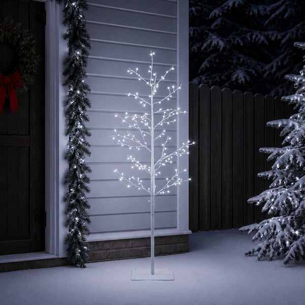 Koristekoivu valoilla valkoinen 120 cm Teräs 279 LEDiä
