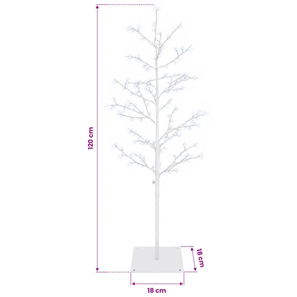 Koristekoivu valoilla valkoinen 120 cm Teräs 279 LEDiä