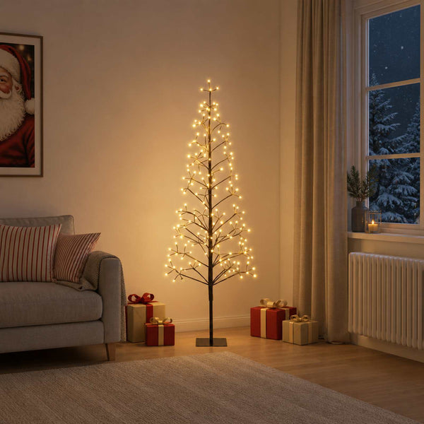 LED-valonauhakuusi Musta 150 cm Teräs 164 LEDiä