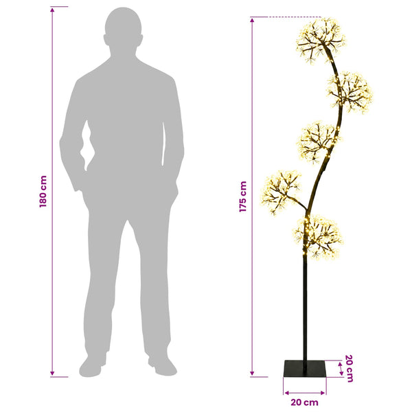 S-muotoinen LED-joulukuusi Musta 20 x 20 x 175 cm Teräs