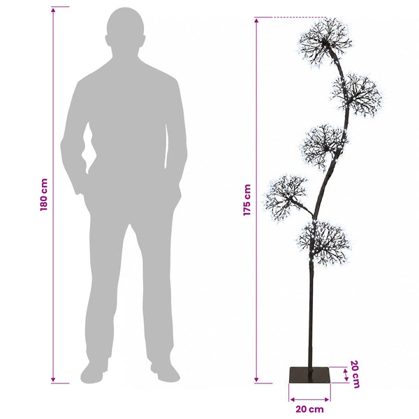 S-muotoinen LED-joulukuusi Musta 20 x 20 x 175 cm Teräs