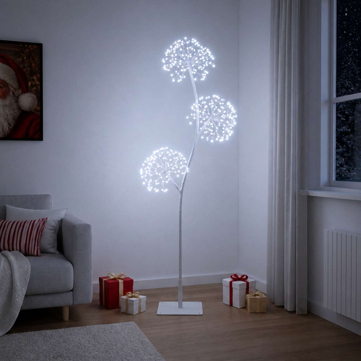 S-muotoinen LED-joulukuusi valkoinen 18 x 18 x 120 cm Teräs