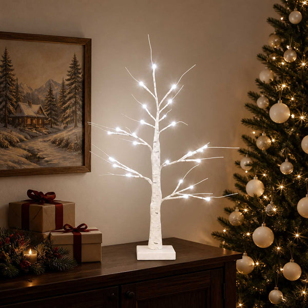 LED-koivujoulukuusi 2 kpl valkoinen 10 x 10 x 58 cm Muovi