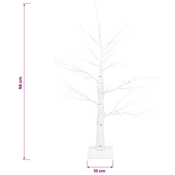 LED-koivujoulukuusi 2 kpl valkoinen 10 x 10 x 58 cm Muovi