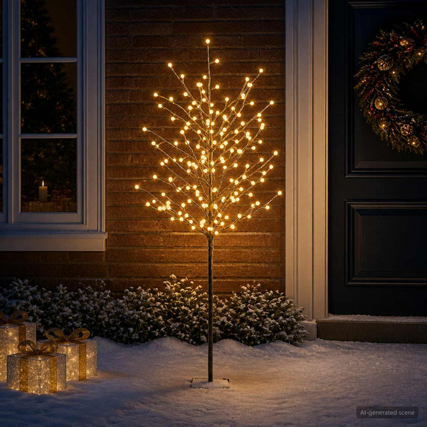 LED-pallovalopuu Musta 18 x 18 x 150 cm Teräs 185 LEDiä