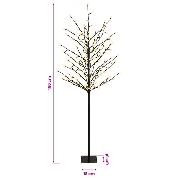 LED-pallovalopuu Musta 18 x 18 x 150 cm Teräs 185 LEDiä