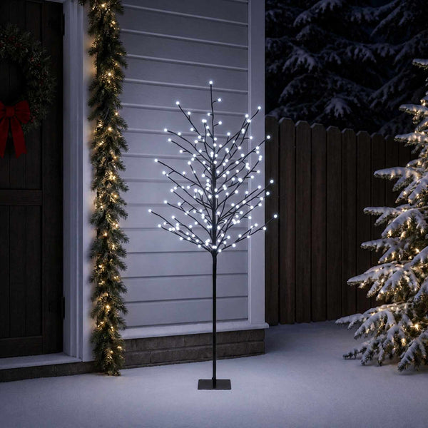 LED-pallovalopuu Musta 150 cm Teräs 185 LEDiä