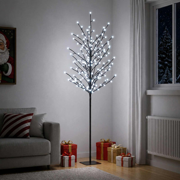 LED-pallovalopuu Musta 180 cm Teräs 220 LEDiä