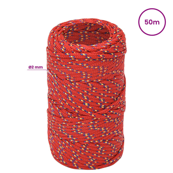 Monikäyttöinen köysi 2 mm 50 m Punainen PP