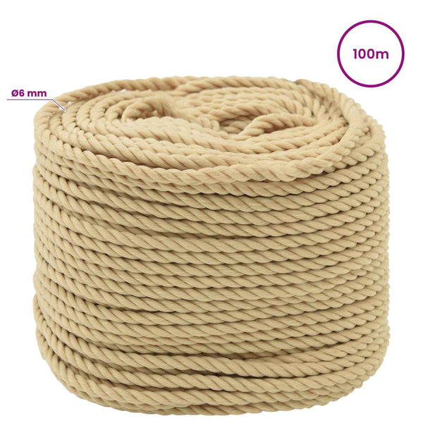 Monikäyttöinen köysi 6 mm 100 m Luonnollinen PP