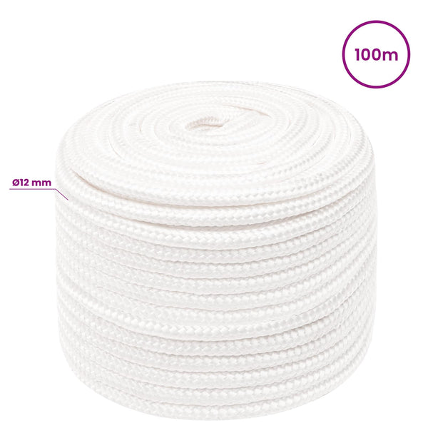 Monikäyttöinen köysi 12 mm 100 m valkoinen PP