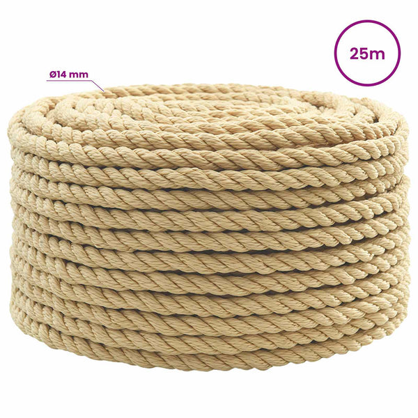 Monikäyttöinen köysi 14 mm 25 m Luonnollinen PP