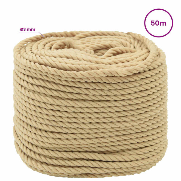 Monikäyttöinen köysi 3 mm 50 m Luonnollinen PP
