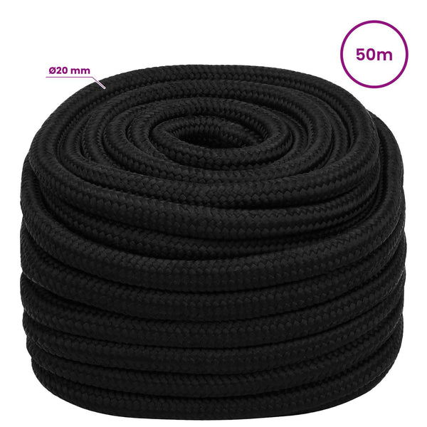 Monikäyttöinen yleisköysi 20 mm 50 m Musta Polyesteri